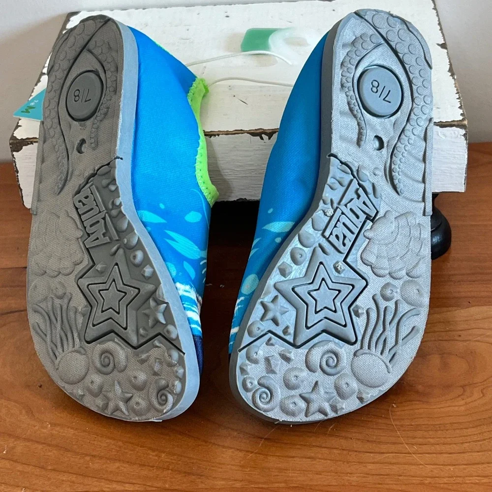 Sun Smart Kids Hi-Top Water Shoes Blue Lobster Aqua Socks UPF‎ 50+ Size 7-8 M